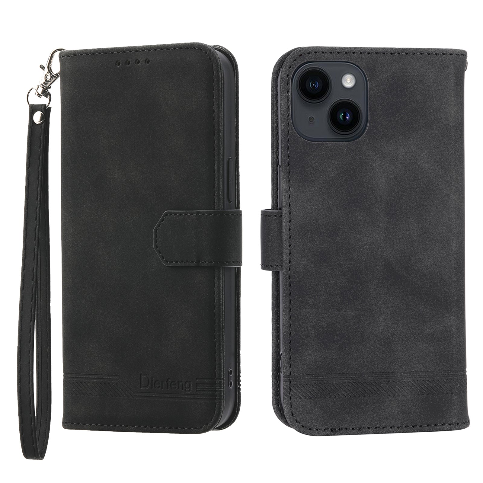 DIERFENG DF-03 Drop-proof Phone Case for iPhone 14 Lines Imprinted Leather Cell Phone Cover with Wallet Stand DIERFENG DF-03 Drop-proof Phone Case for iPhone 14 Lines Imprinted Leather Cell Phone Cover with Wallet Stand